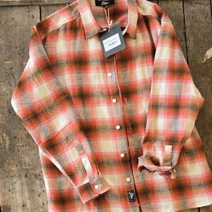 Chico's Coral, Cream & Olive Plaid Button-Front Shirt